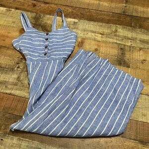 C&C California | Women's Beachy Blue White Stripe 100% Linen Capri Romper Sz 2